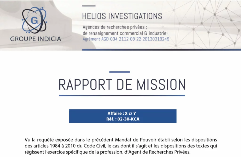 Rapport de mission helios investigations